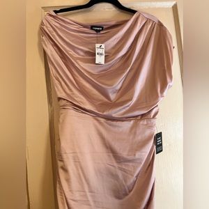 Express satin off the shoulder ruched mini sheath dress